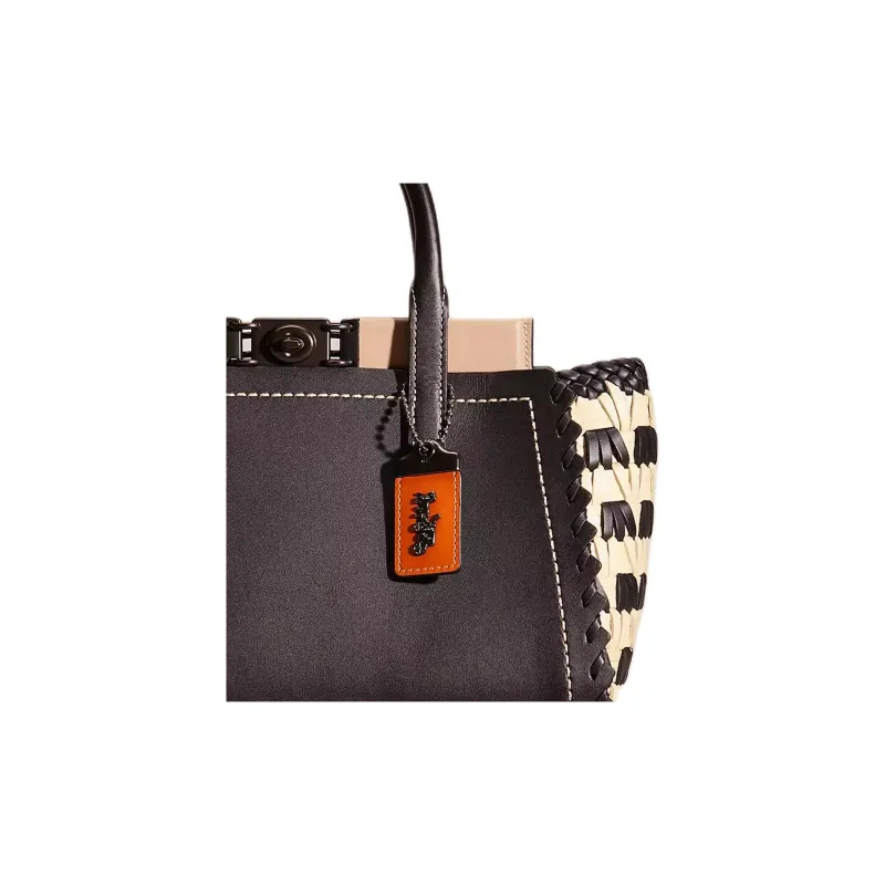 COACH Troupe Glove Tanned Leather One Shoulder Handbag, Crossbody Bag Large Size Unisex Silver/Black Multicolor-2