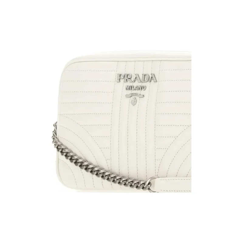 PRADA Diagramme Calfskin Crossbody Bags Shoulder Bags Unisex Ivory White-3
