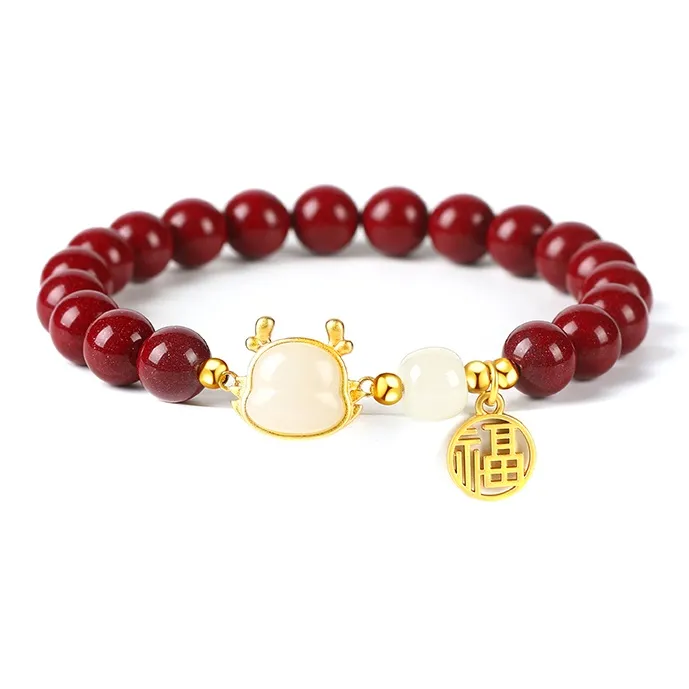 Baozhi Reconstructed Cinnabar Jade Bracelets Unisex-33
