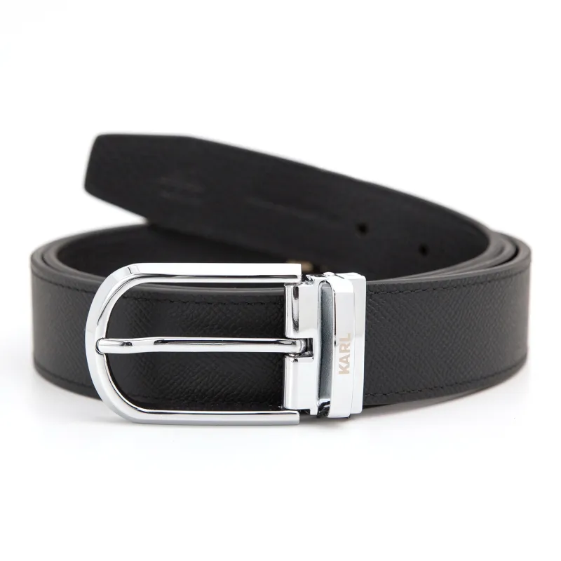 KARL LAGERFELD Top Grain Cow Leather Belts Unisex Width 34mm-0
