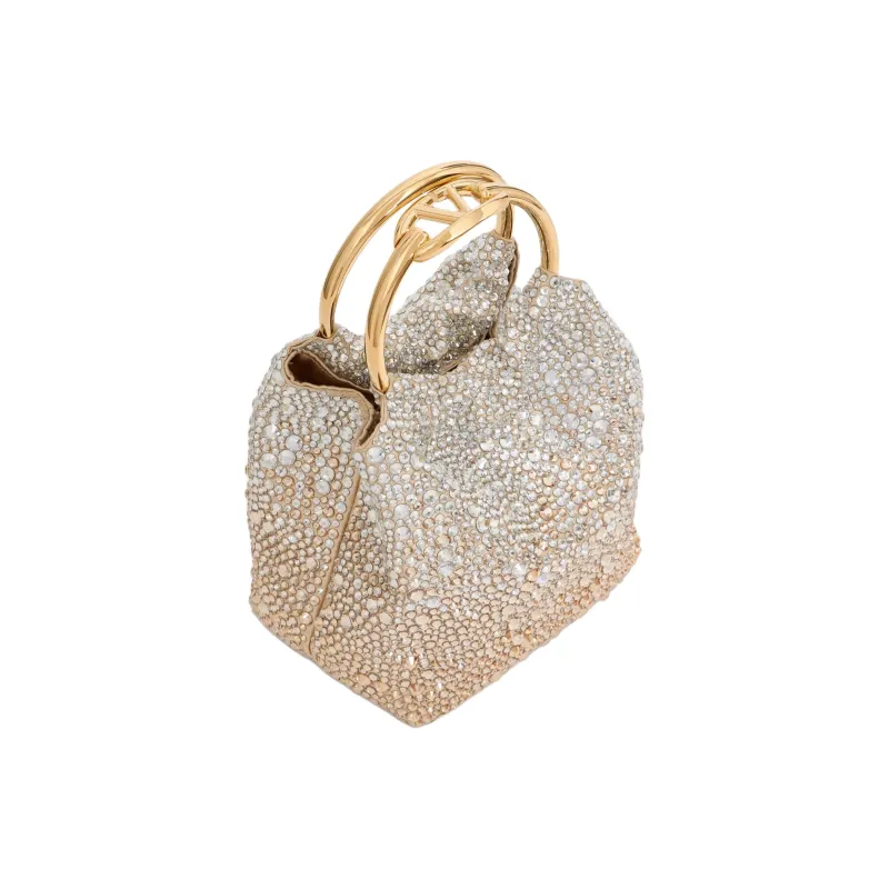 Valentino CARRY SECRETS Rhinestone Bucket Bag Handbag Trumpets Women's Gold-4