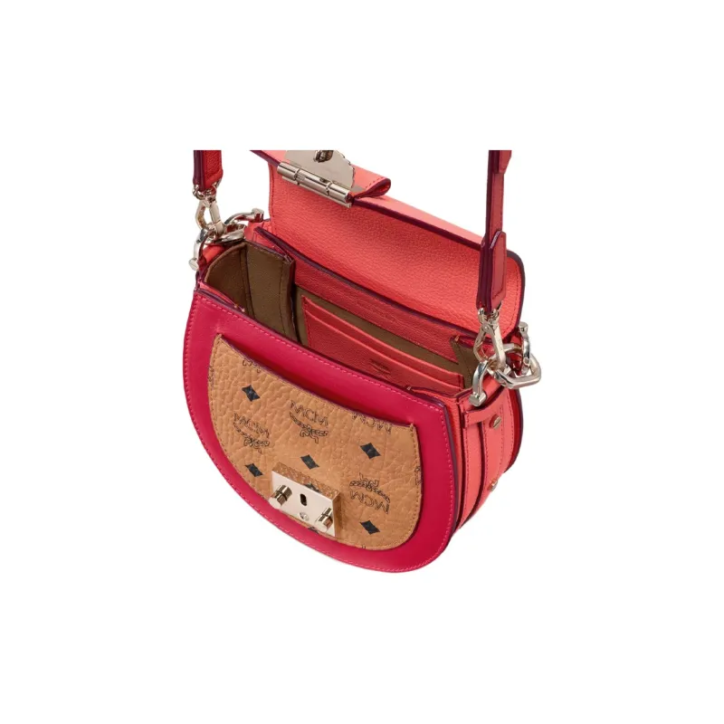 MCM Patricia Visetos Artificial Leather Saddle Bag Handbag, Crossbody Bag Mini Women's Orange-1