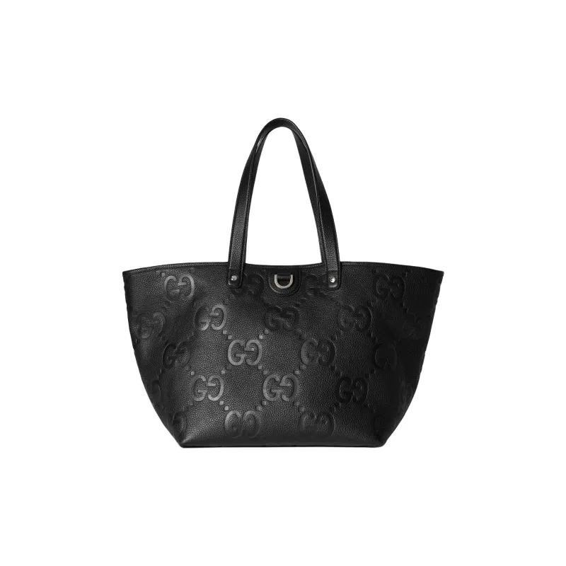 GUCCI Grained Leather Tote Bag Shopping Bag Handbag Medium Size Men's Black-0
