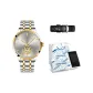 Two-Tone Gold Grey Dial Steel Band[Trendy Box+Genuine Leather Strap]