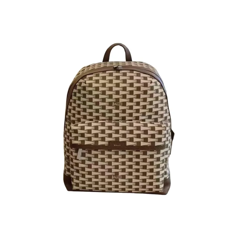 BALLY Cow Leather Backpack Men's Brown & Beige-0