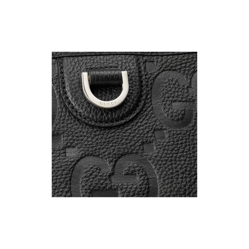 GUCCI Grained Leather Tote Bag Shopping Bag Handbag Medium Size Men's Black-6