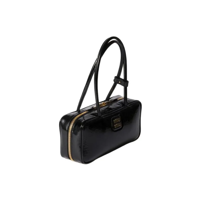 MIU MIU Naplak Lacquered Finish Sheepskin One Shoulder Handbags Women's Black-1