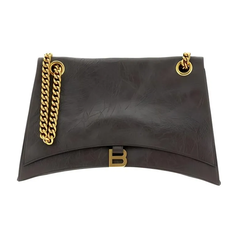 Balenciaga CRUSH Cow Leather Double Chain Bag, Crossbody Bag, Shoulder Bag Tubas Women's Brown-0