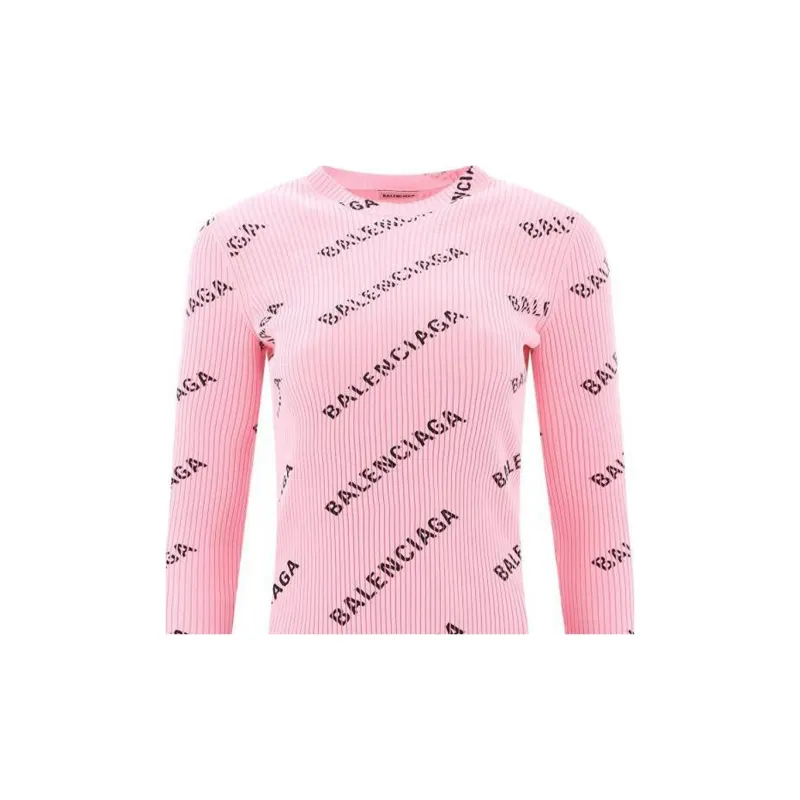 Balenciaga Printed Ribbed Knit Sweater Pink-2