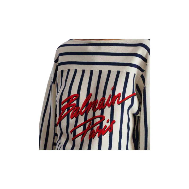 BALMAIN Striped Baseball Long Sleeved Top-6