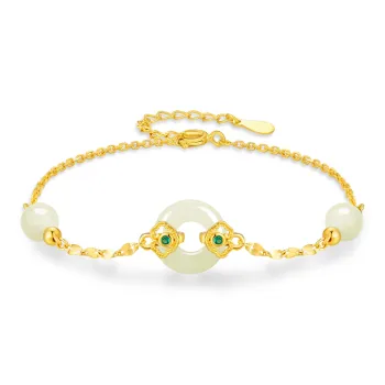 ZSY Hetian Jade Silver 925 Bracelet Pale Greenish White Jade Women's