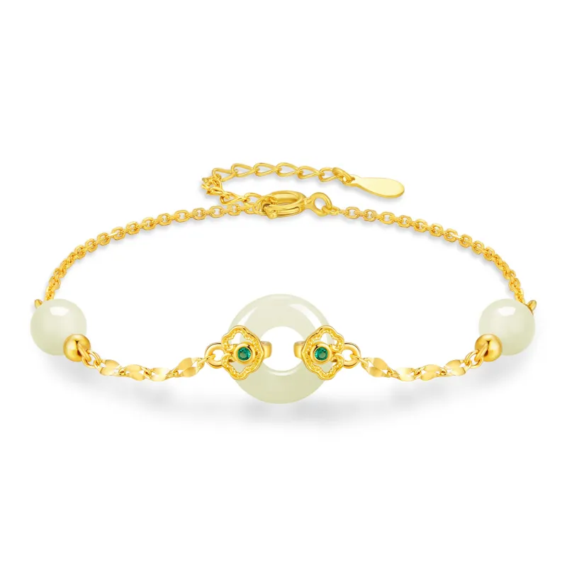 ZSY Hetian Jade Silver 925 Bracelet Pale Greenish White Jade Women's-0