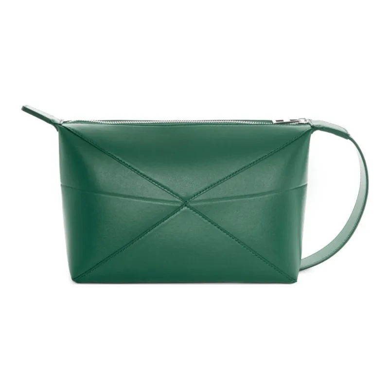 LOEWE Puzzle Fold Shiny Calfskin Toiletry Bag Men's Green-3