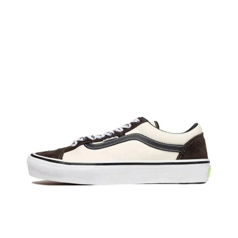 Punkandyo x Vans Style 36 Anti Slip Wear Resistant Low Top Skateboard Shoes Unisex White Brown-0