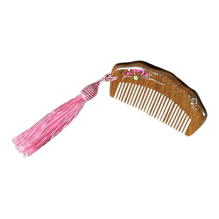 XIBI Gold Thread Green Sandalwood Comb Smooth Anti Static-2