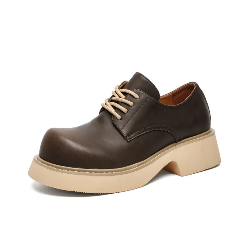 PAVEA Anti Slip And Wear Resistant Height Increasing Low Top Casual Shoes Unisex Brown-1