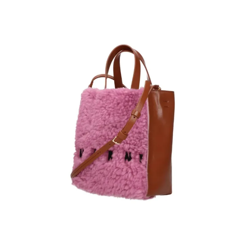 MARNI Lambskin With Calfskin And Leather Tote Bag, Shopping Bag, Shoulder Bag, Crossbody Bag, Handbag Mini Women's Pink-2