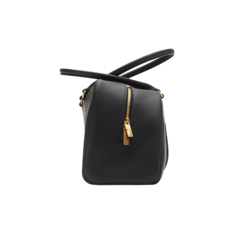 Burberry Shield Calfskin Bowling Bag Shoulder Bag Handbag Large Size Women's Black-1