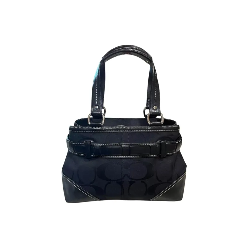 COACH Hamptons Canvas With Leather Tote Bag Shopping Bag Handbag Medium Size Women's Black-4
