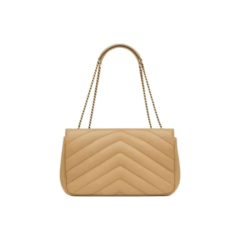 SAINT LAURENT LOULOU Sheepskin Envelope Bag Crossbody Bag Shoulder Bag Medium Size Women's Natural Brown Yellow-4