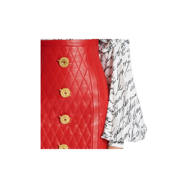 BALMAIN FW24 Leather Short Skirts Women's Red-7