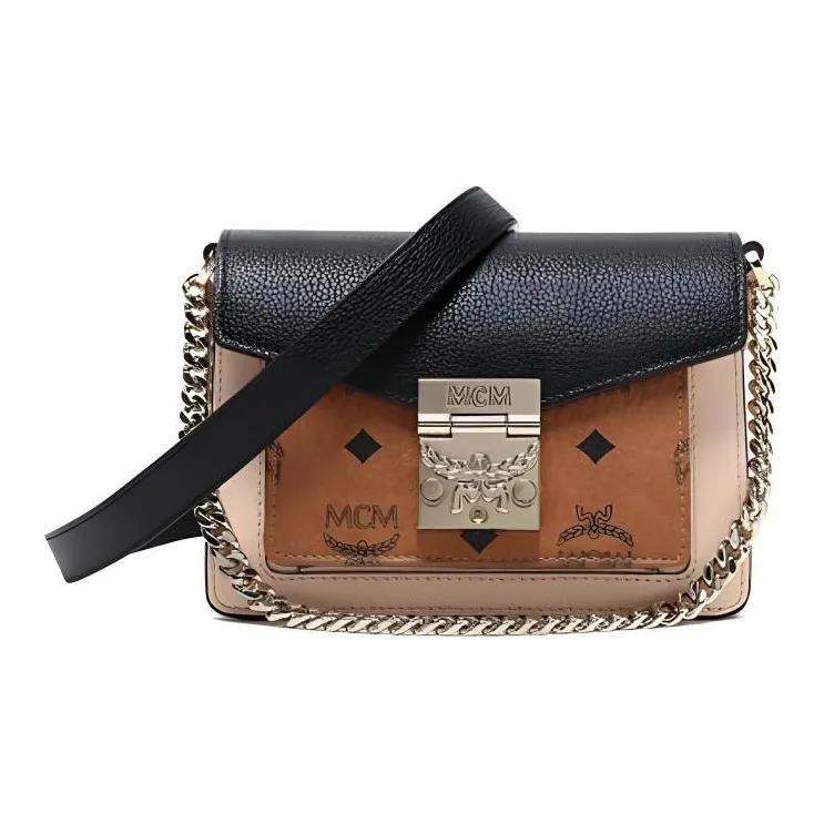 MCM Patricia Visetos PVC Handbag Large Size Women's Black-0
