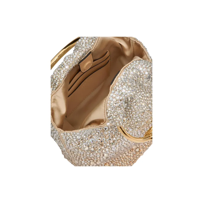 Valentino CARRY SECRETS Rhinestone Bucket Bag Handbag Trumpets Women's Gold-6