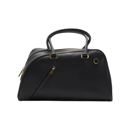 Burberry Shield Calfskin Bowling Bag Shoulder Bag Handbag Large Size Women's Black