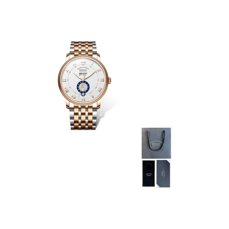 BORMAN Mechanical Movement Stainless Steel Watchband Men's Watches White Dial-5