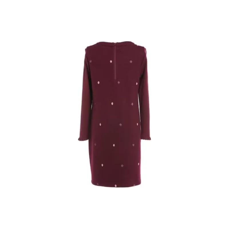 QIAOWANNI Long Sleeved Dresses Women's Burgundy-1