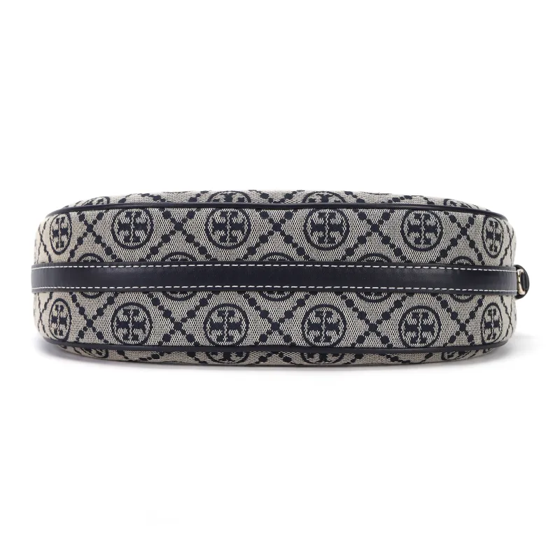 TORY BURCH T Monogram Leather Crescent Bag Handbag Shoulder Bag Women's Marine Blue-3