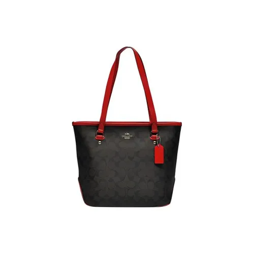 COACH Zip Top Mulberry tote Canvas With Plein Mulberry tote Bag Shopping Bag Handbag Shoulder Bag Women's Dark Brown & Red