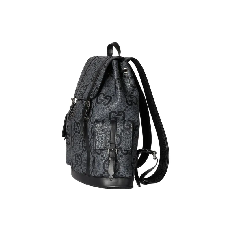 GUCCI Grained Leather Backpack Large Size Men's Gray & Black-1