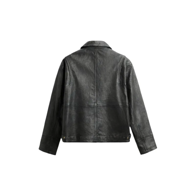 ZARA Leather Jacket Men's Zebra Print Gray-1