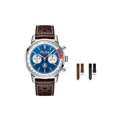 BREITLING Automatic Mechanical Movement Men's Watches Watch 41mm Blue Dial Stainless Steel Case Cow Leather Strap