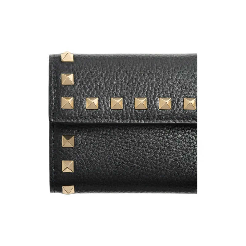Valentino ROCKSTUD Grained Calfskin Wallet Women's Black-4