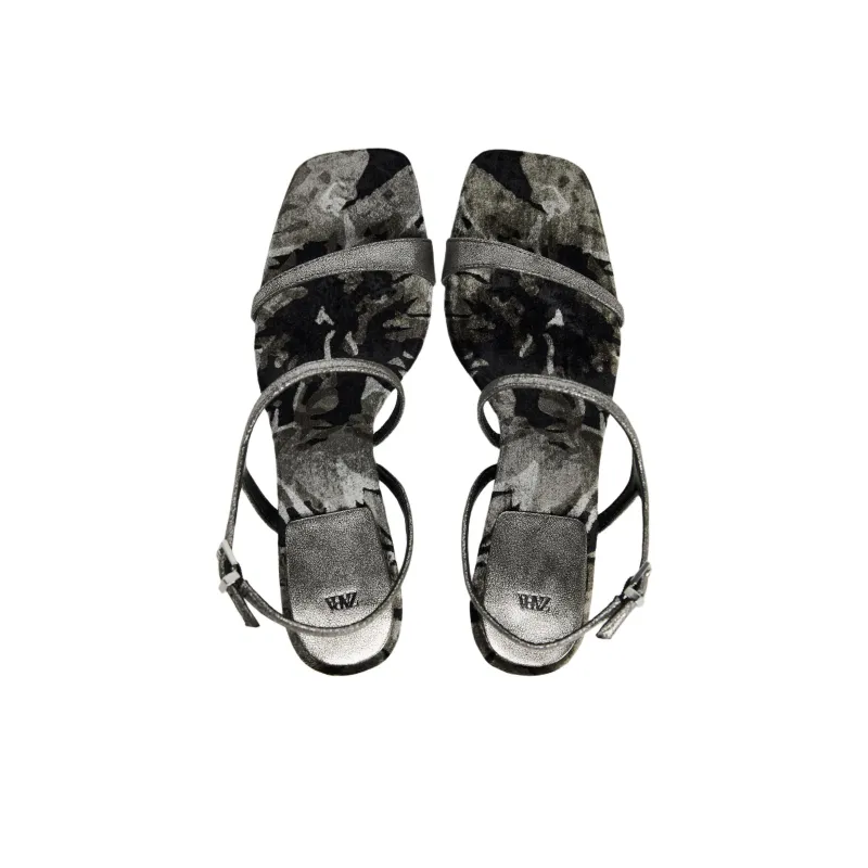 ZARA One Strap Sandals 6cm Women's Silver-4