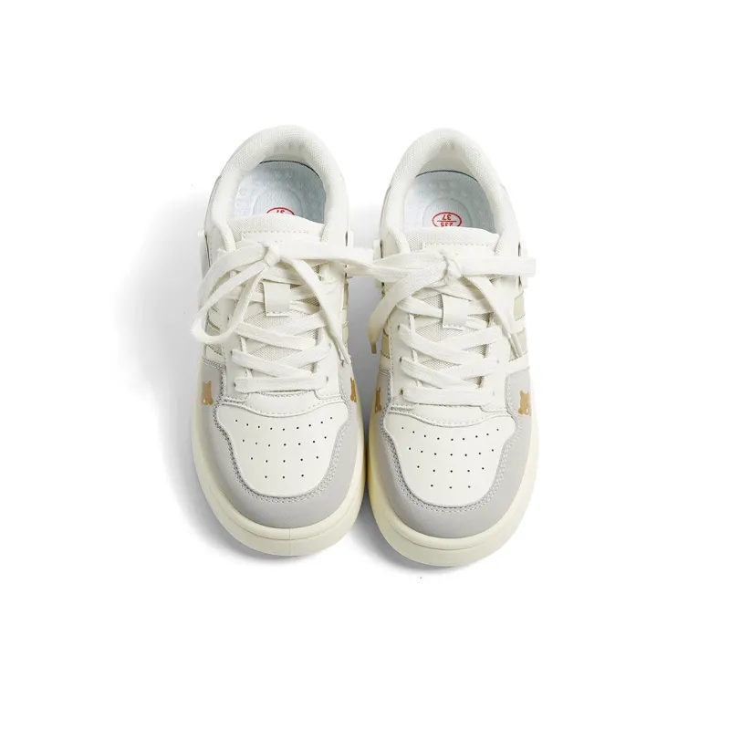 HUANQIU Anti Slip Wear Resistant Low Top Skateboard Shoes Women's Greige-5