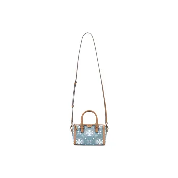 TORY BURCH T Monogram Handbags Denim Blue & Brown