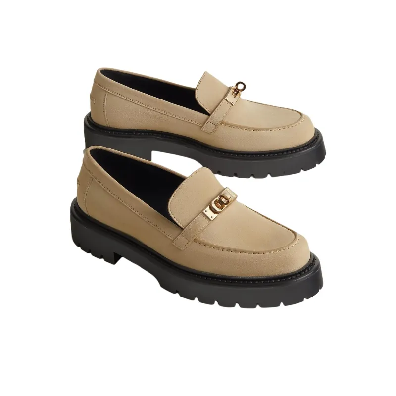 HERMES Icone Loafers 3cm Women's Beige-2