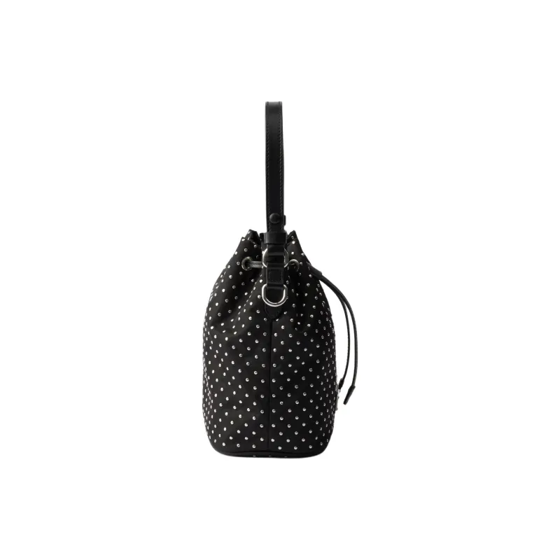 PRADA Re-Nylon Fabric Bucket Bag Crossbody Handbag Mini Women's Black-2