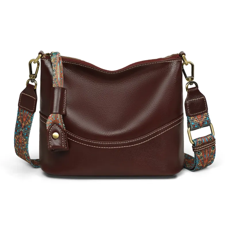 C°BANNER Cow Leather With Synthetic Leather One Shoulder Crossbody Tofu Bag Women's Black-8