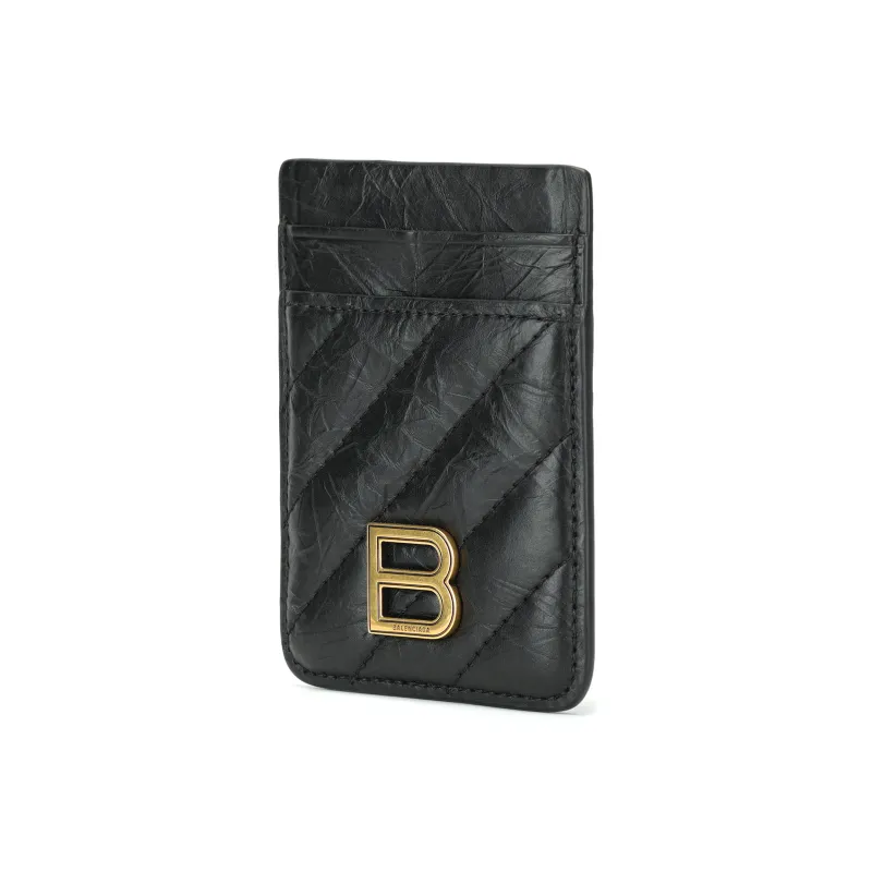 Balenciaga CRUSH Calfskin Card Holder Women's Black-1