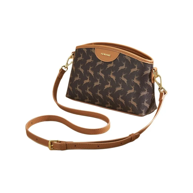 AOKANG PVC Small Square Bag Shoulder Bag Shoulder Bag Small Size Women's Cocoa Coffee/Nut Apricot-3
