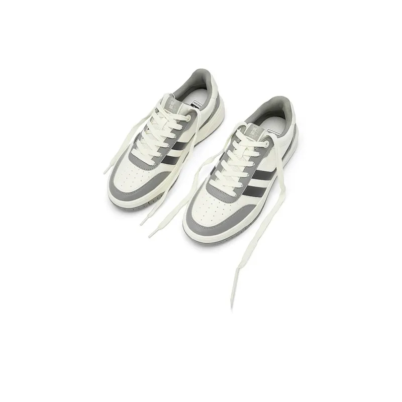 QIAODAN Anti Slip Wear Resistant Low Top Skateboard Shoes Men's White Gray-2