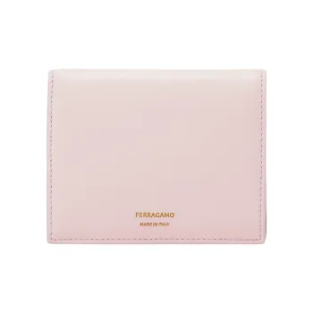 FERRAGAMO Calfskin Wallet Women's Light Pink With Olive Green Accents