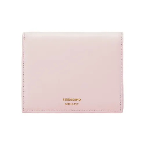 FERRAGAMO Calfskin Wallet Women's Light Pink With Olive Green Accents