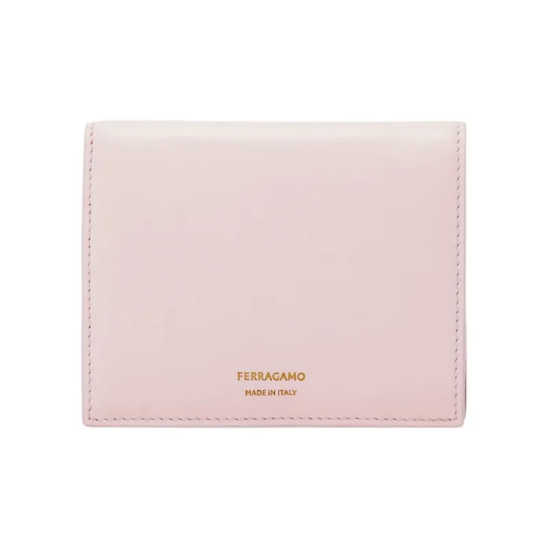 FERRAGAMO Calfskin Wallet Women's Light Pink With Olive Green Accents-0