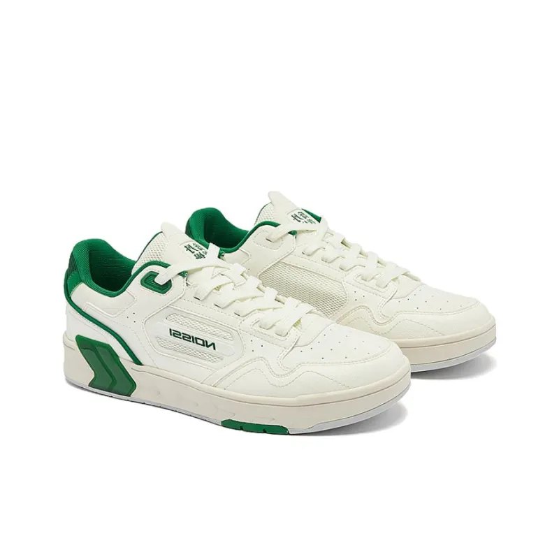 QIAODAN Durable Breathable Low Top Skateboard Shoes Men's White Green-3