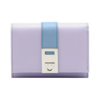 FERRAGAMO GANCINI Calfskin Wallet Women's Light Purple Sky Blue